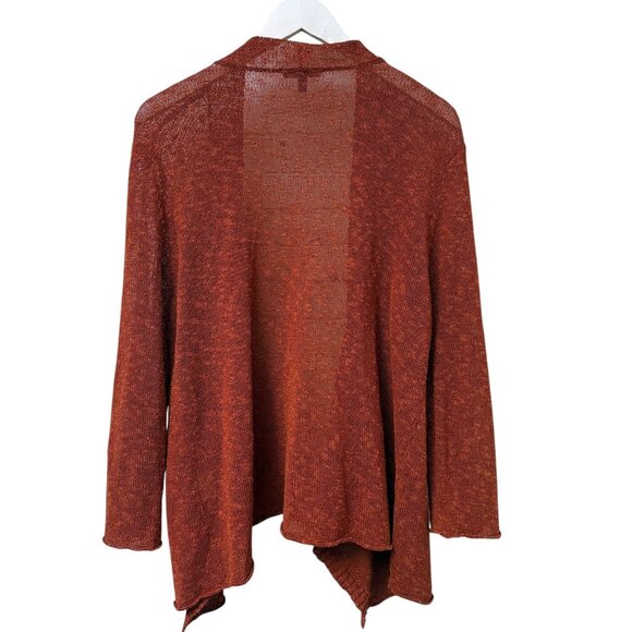 EILEEN FISHER Cardigan Jacket Size XL Linen Blend Knit Rust Womens Open Sweater - Picture 3 of 7